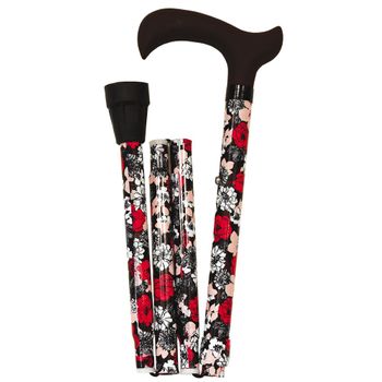 Bastón Muletilla Aluminio Extensible Y Plegable Flores Rojas