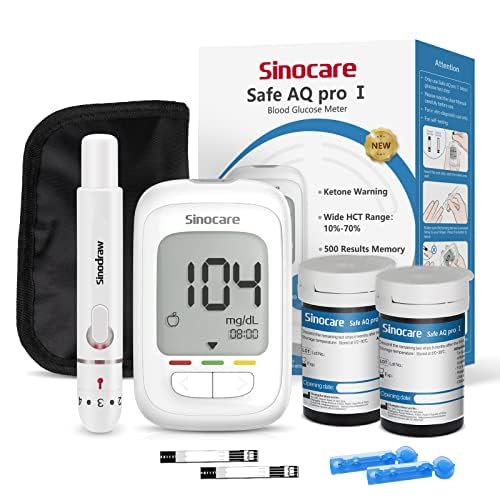 Sinocare Medidor Glucosa en Sangre Kit Prueba Glucosa en Sangre Glucometro 50 Tiras Prueba Glucosa en Sangre y Dispositivo de Punción Safe AQ Pro I